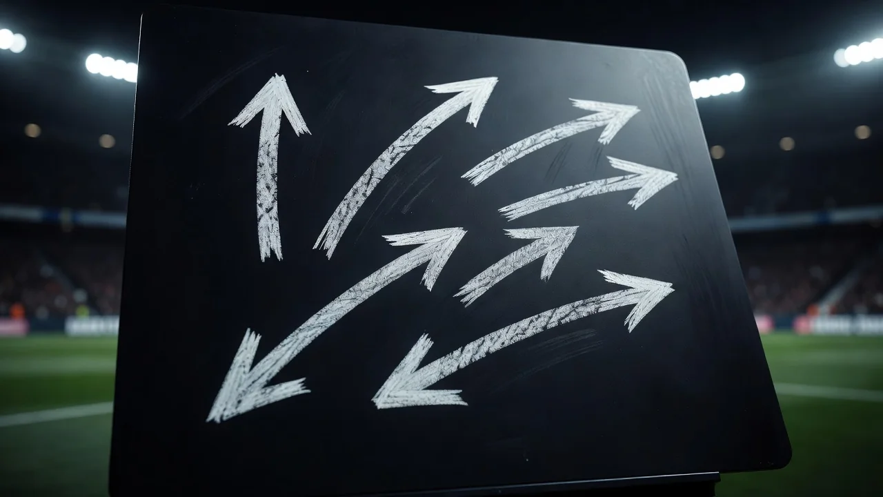 Chalk counter-attack arrows racing toward a goal on a tactics board