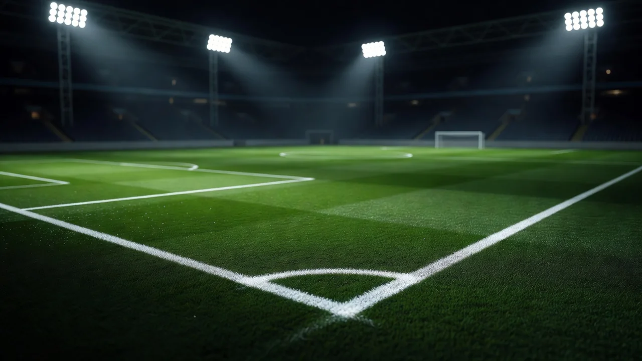 Pitch divided into three zones by chalk lines seen from above
