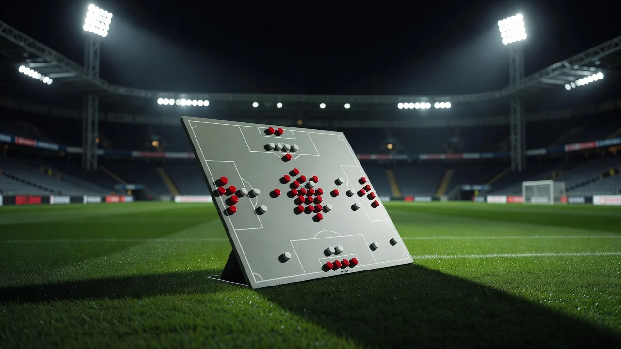 Tactics board with magnets camped in the attacking third