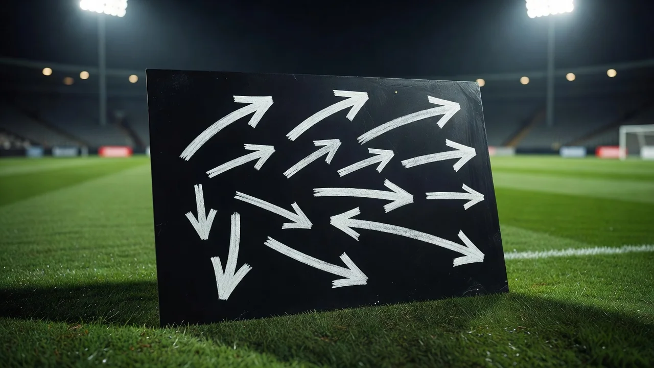 Chalk arrows showing wing-back runs up and down the flank on a board
