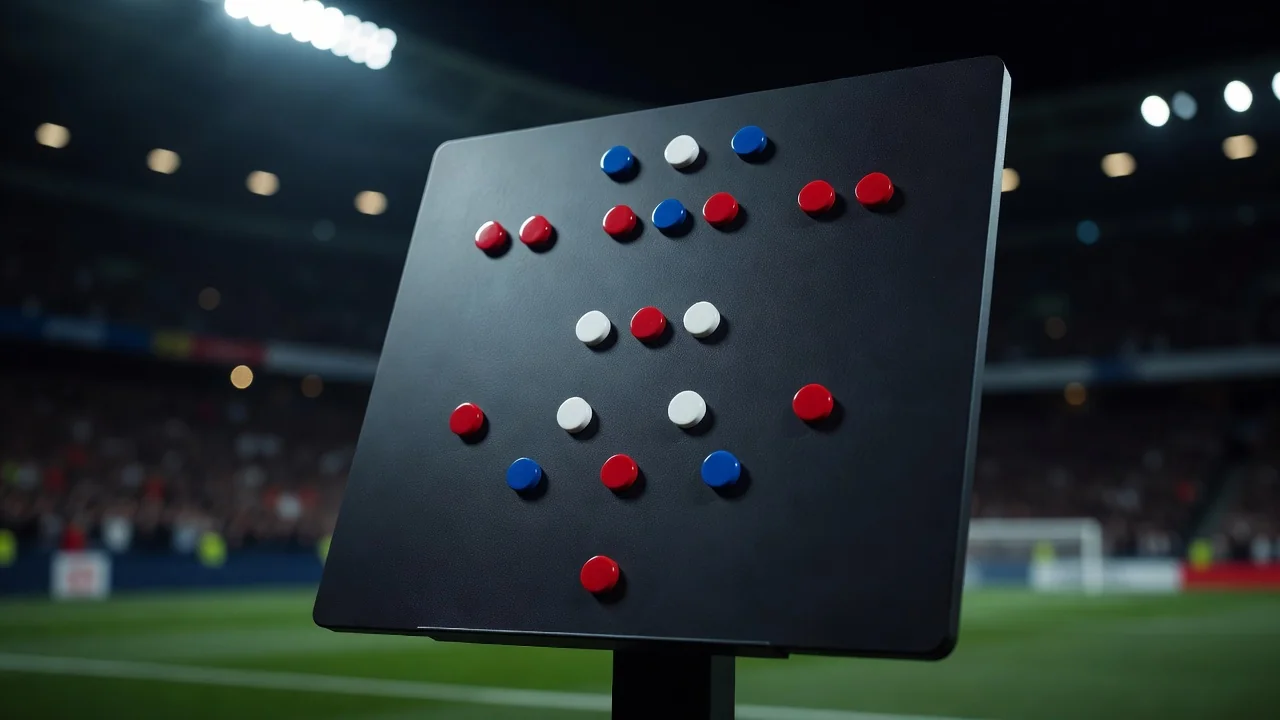 Magnets in a four-two-three-one layout on a coach board
