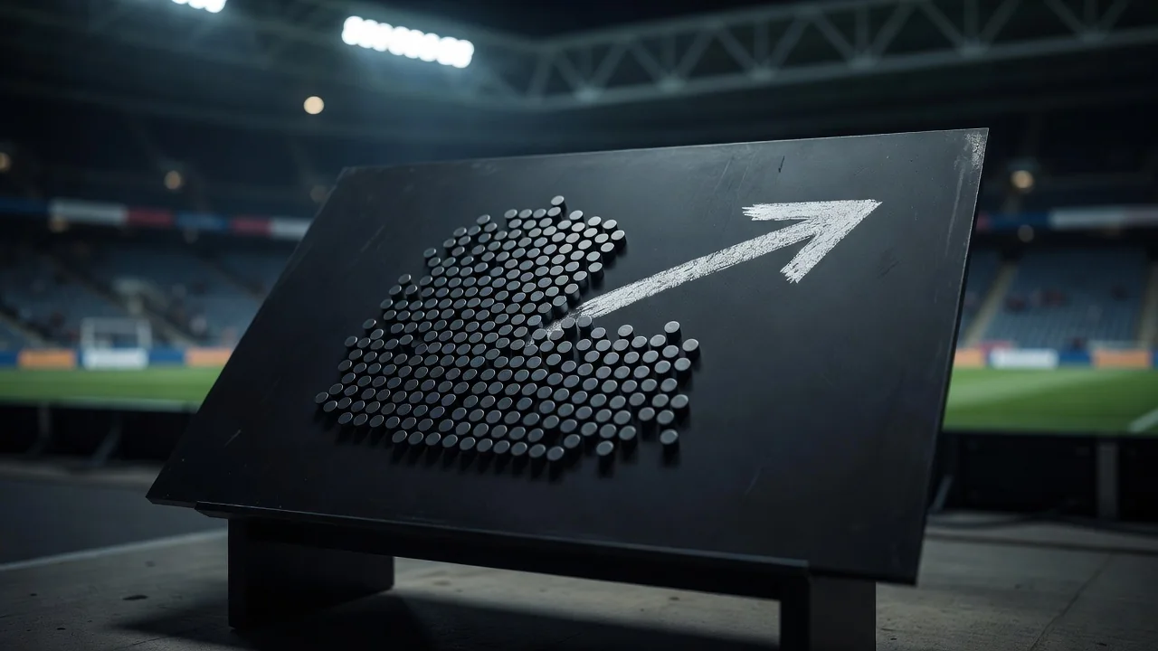 Chalk counter-attack arrow escaping from a crowded defensive shape on a board
