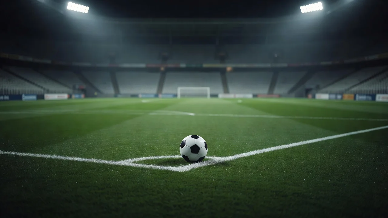 Ball resting on the grass just outside the penalty area