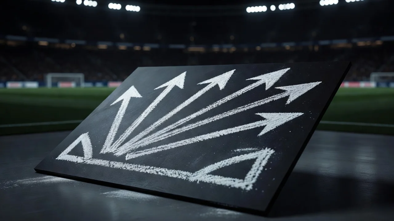 Chalk pressing arrows converging on one magnet on a tactics board