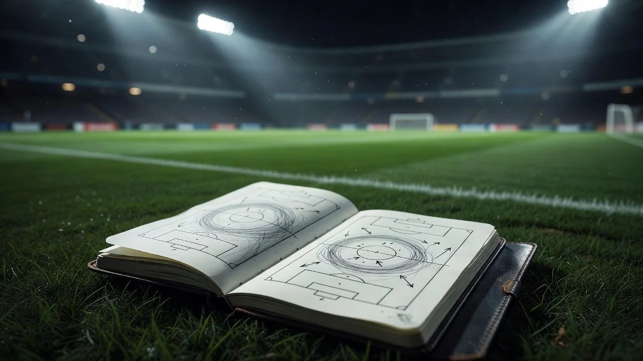 Manager notebook with pressing zones sketched on the touchline