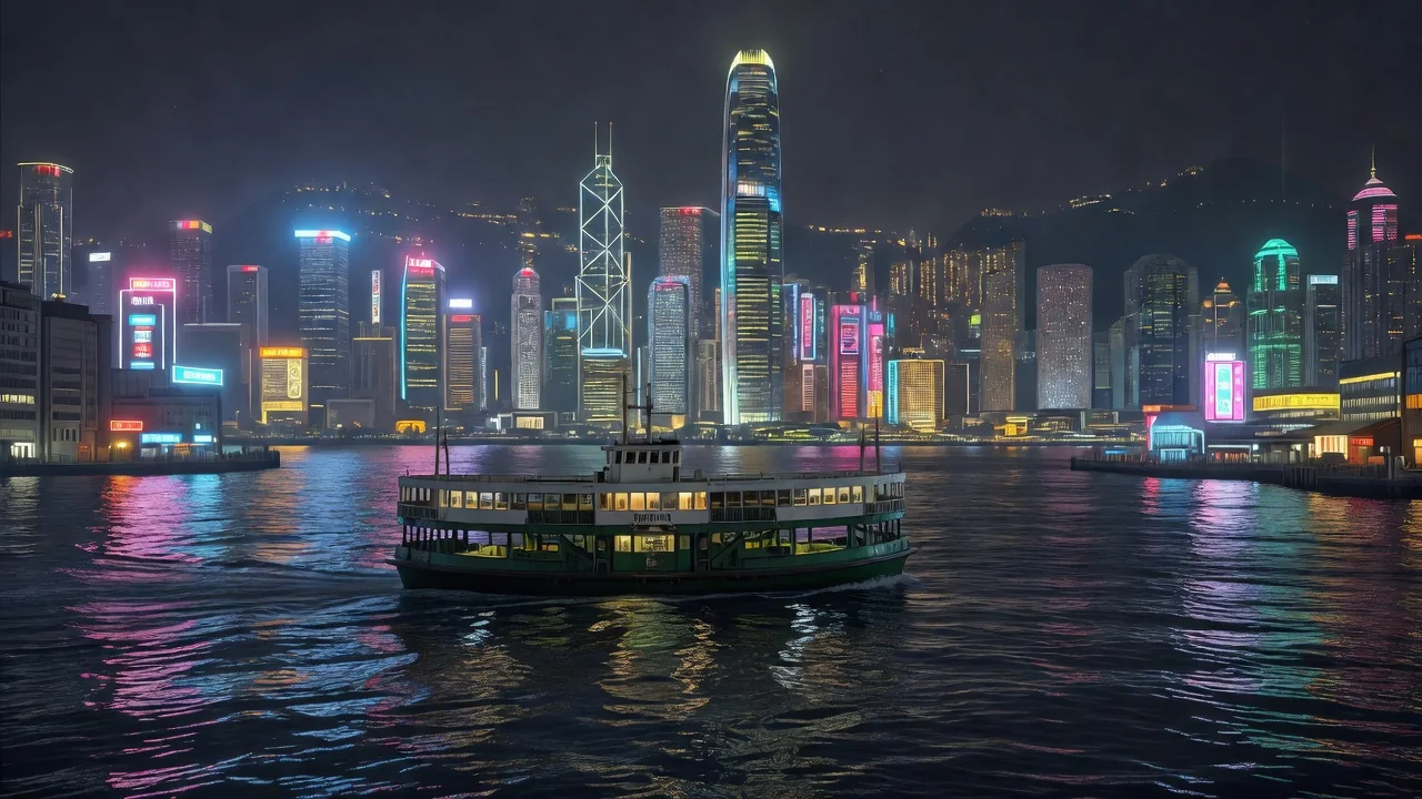 Pelabuhan Victoria di Hong Kong pada malam hari, rumah bagi Mark Six