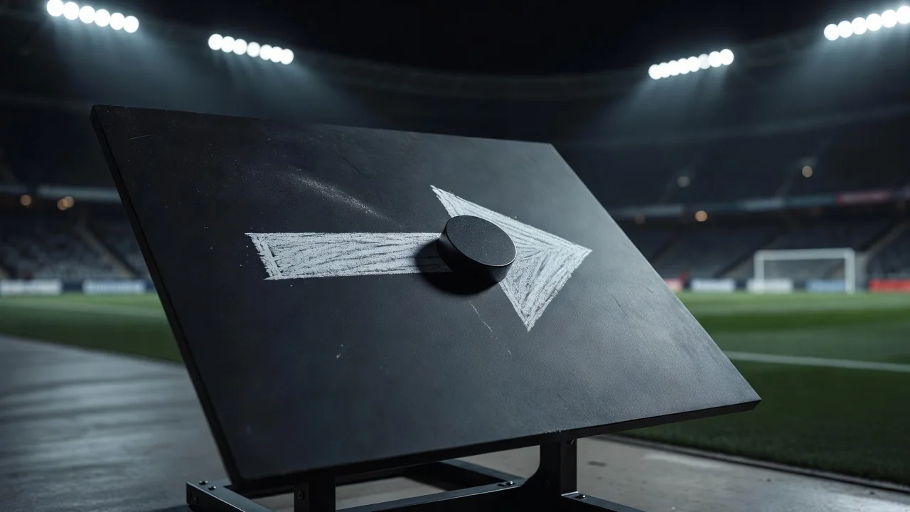 Chalk arrows showing a magnet moving from defence into midfield on a board