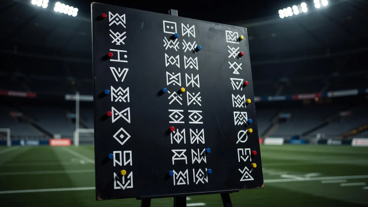 Chalk pressing triggers listed as symbols on a dark tactics board