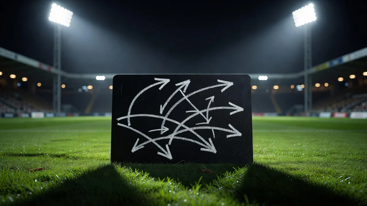 Chalk throw-in movement arrows on a small tactics board