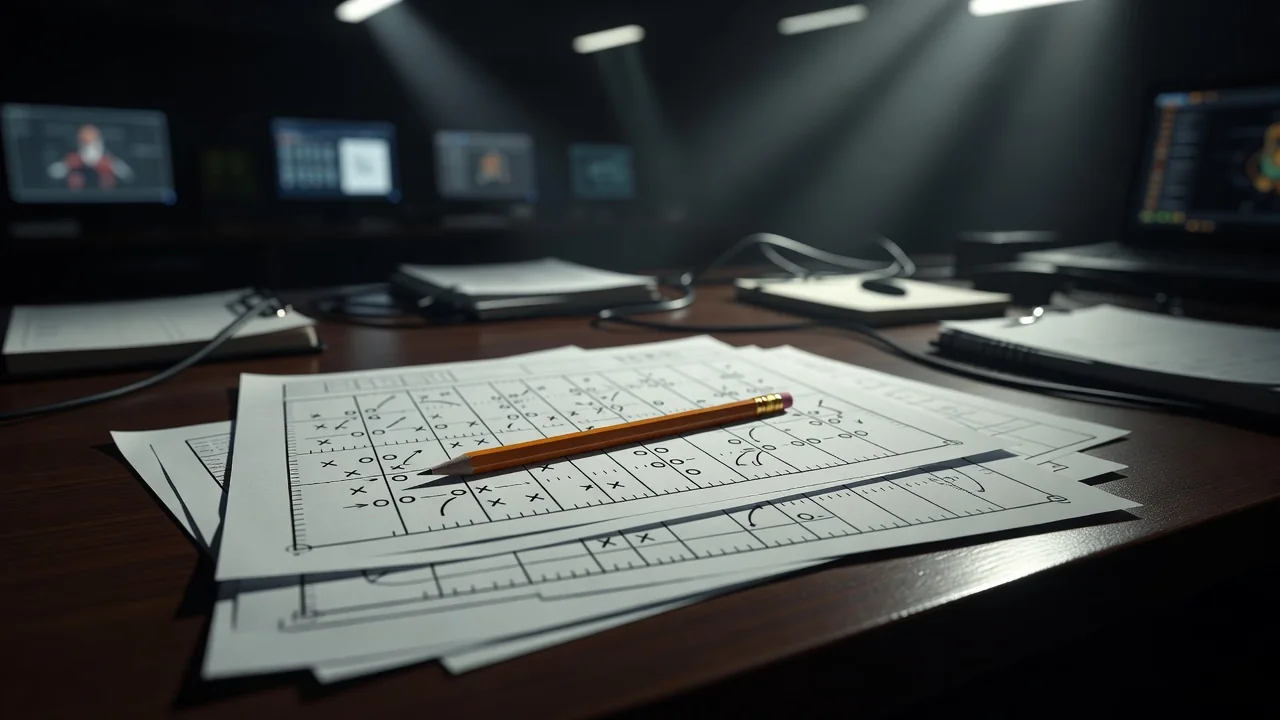 Pencil and printed shot map on an analyst desk
