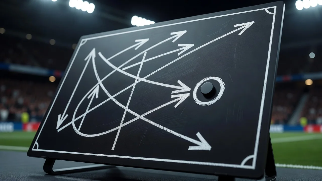 Tactics board with one magnet circled at the tip of passing arrows