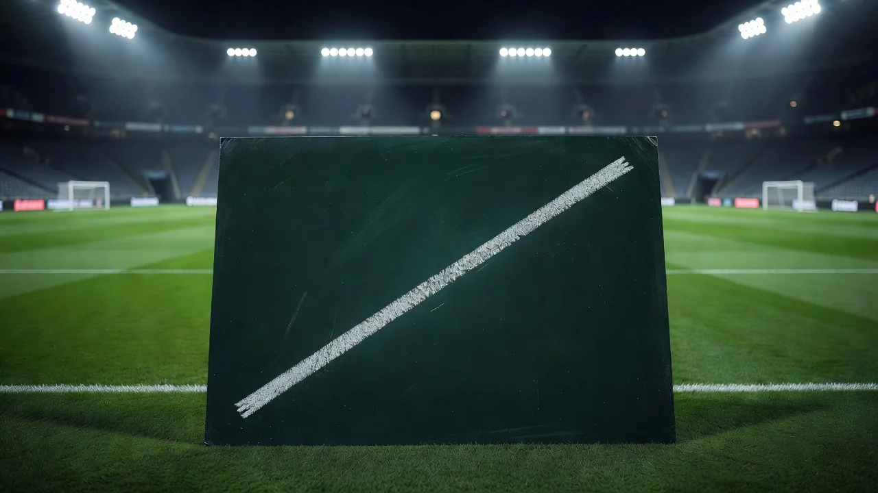 Chalk long-pass lane drawn from defence to attack on a board