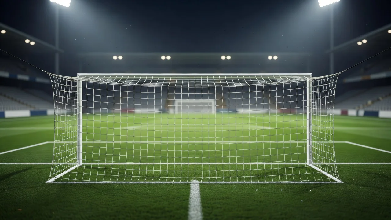 Six-yard box seen from behind the goal net
