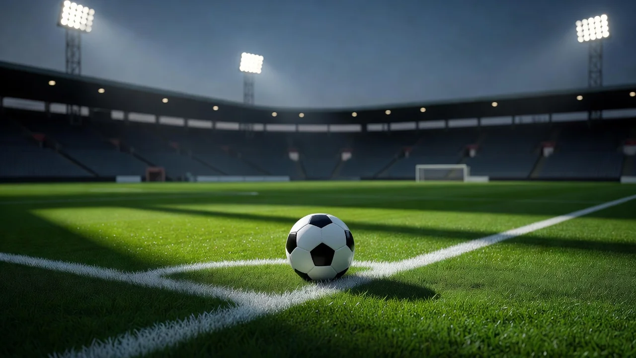 Ball placed on the grass just outside the penalty area