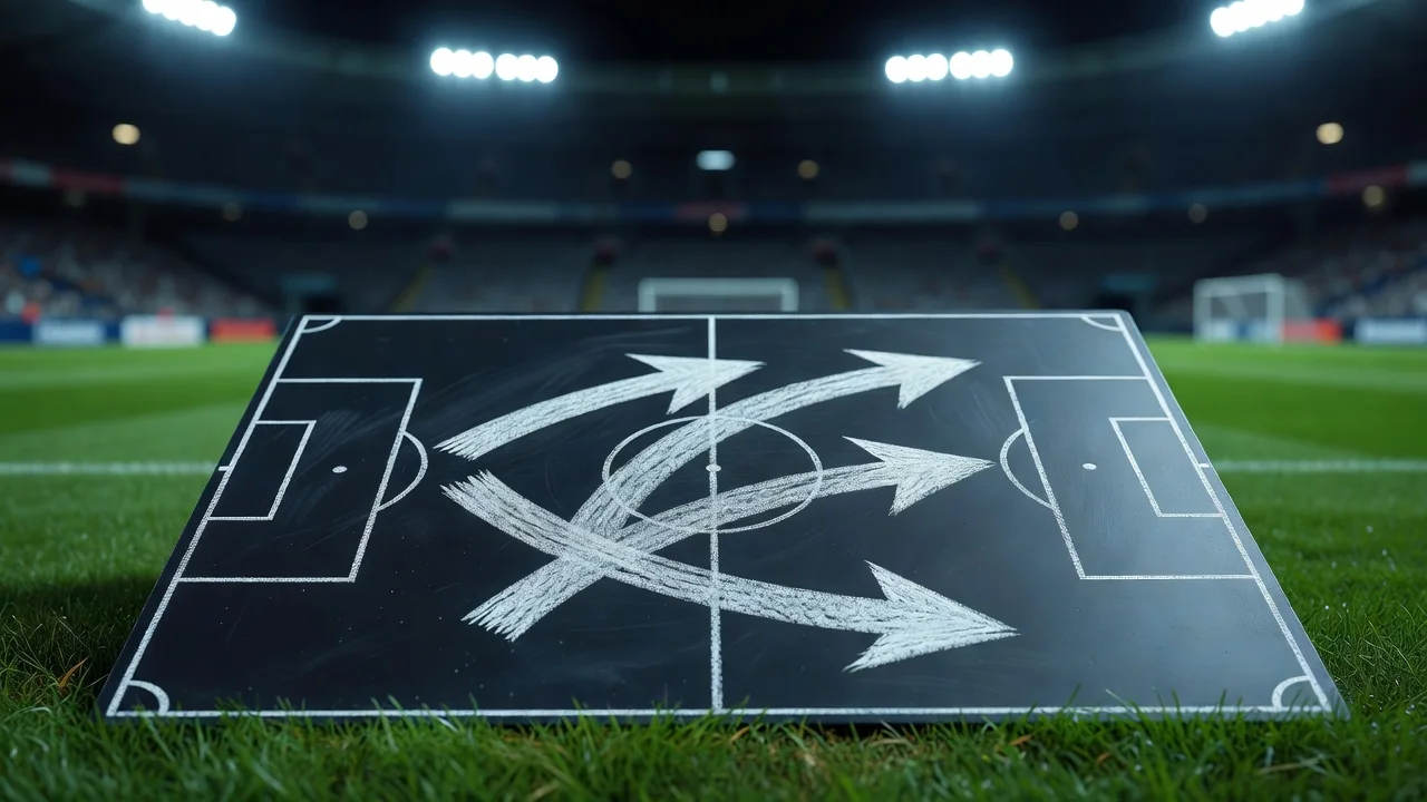 Chalk arrows curving from the wing toward the penalty area