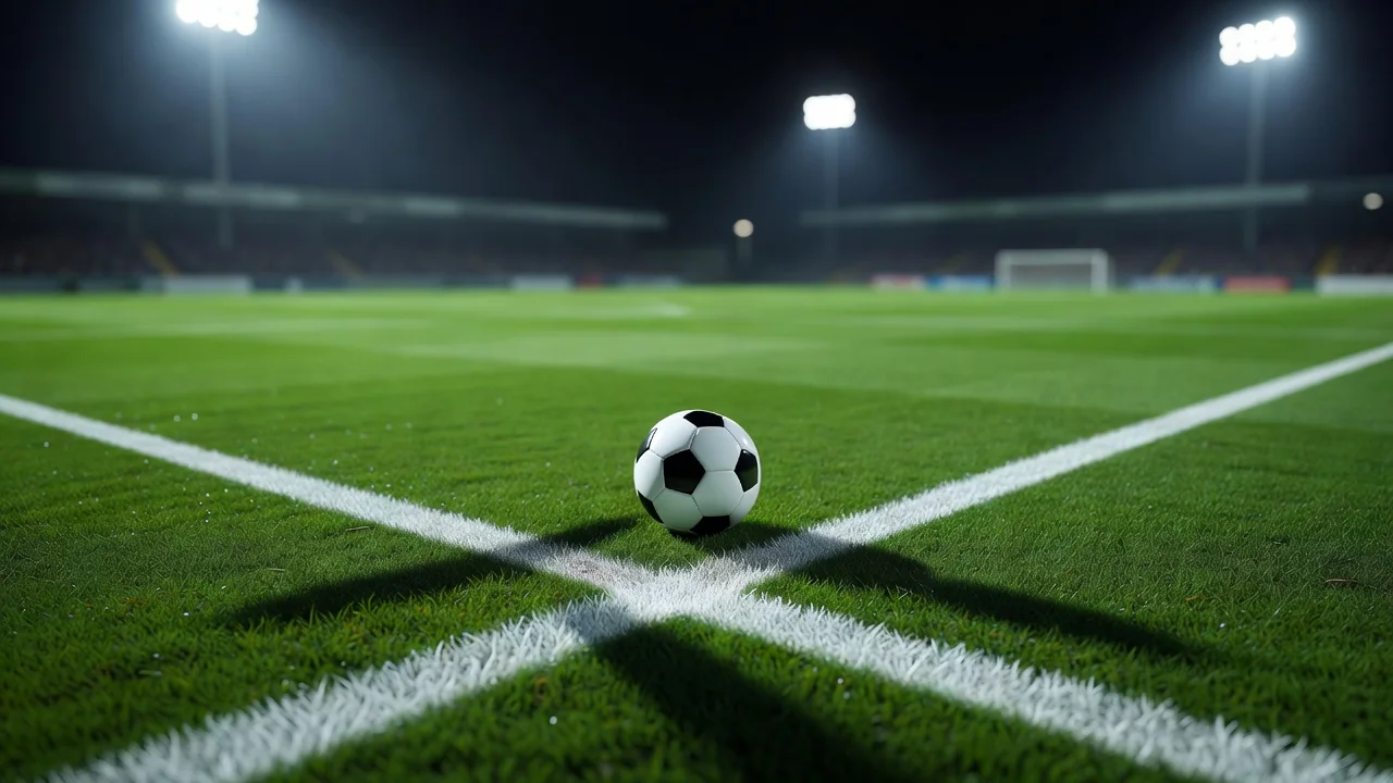 Touchline with a ball resting beside it on the grass